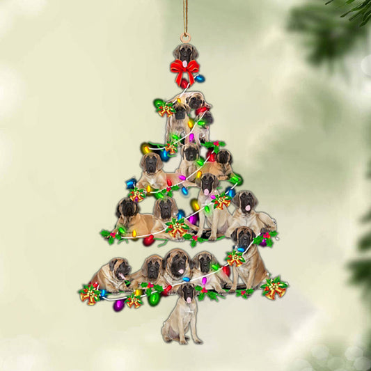 Ornament- English Mastiff-Christmas Tree Lights-Two Sided Ornament, Happy Christmas Ornament, Car Ornament - Best gifts your whole family