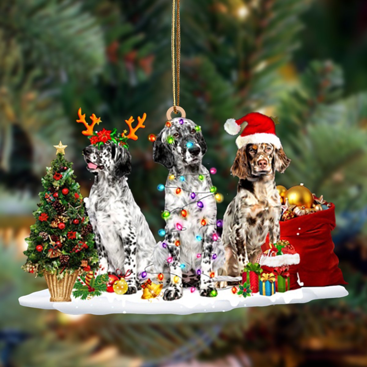 Ornament- English Setter-Christmas Dog Friends Hanging Ornament, Happy Christmas Ornament, Car Ornament - Best gifts your whole family