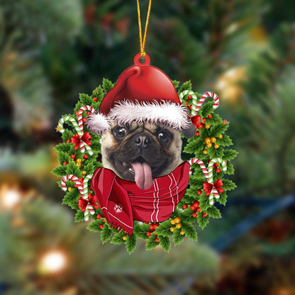 Ornament- FAWN Pug 1-Xmas Bandana Hanging Ornament, Happy Christmas Ornament, Car Ornament - Best gifts your whole family