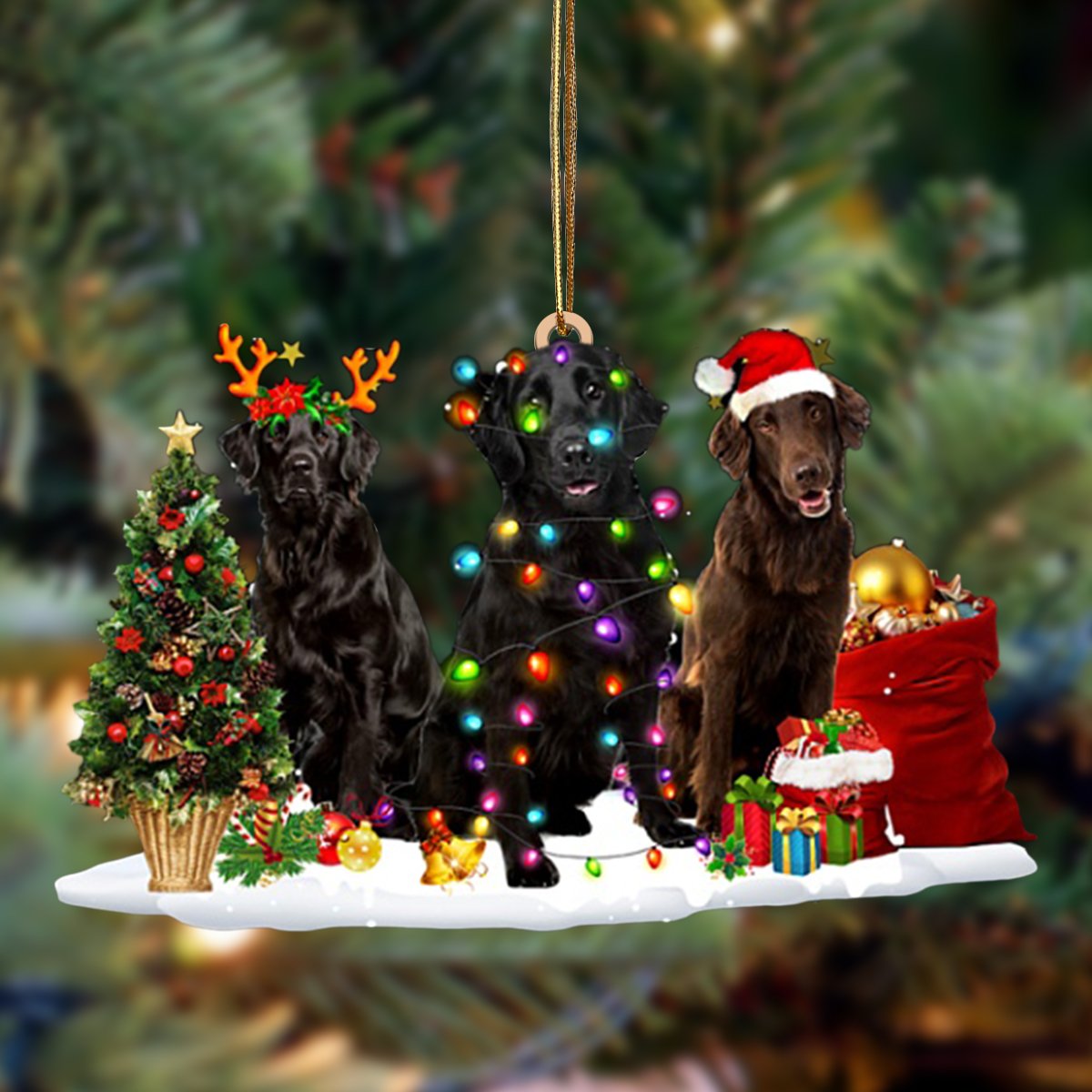 Ornament- Flat Coated Retriever-Christmas Dog Friends Hanging Ornament, Christmas Ornament, Car Ornament - Best gifts your whole family