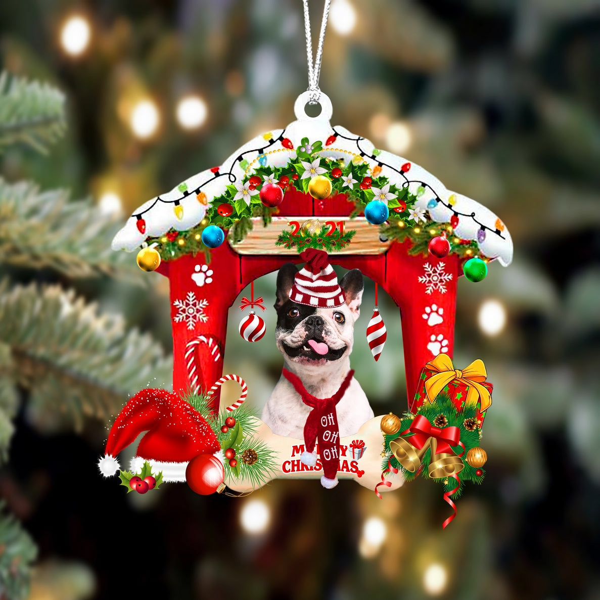 Ornament- French Bulldog 6-Christmas House Two Sided Ornament, Happy Christmas Ornament, Car Ornament - Best gifts your whole family