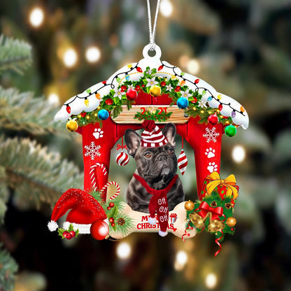 Ornament- French Bulldog 8-Christmas House Two Sided Ornament, Happy Christmas Ornament, Car Ornament - Best gifts your whole family