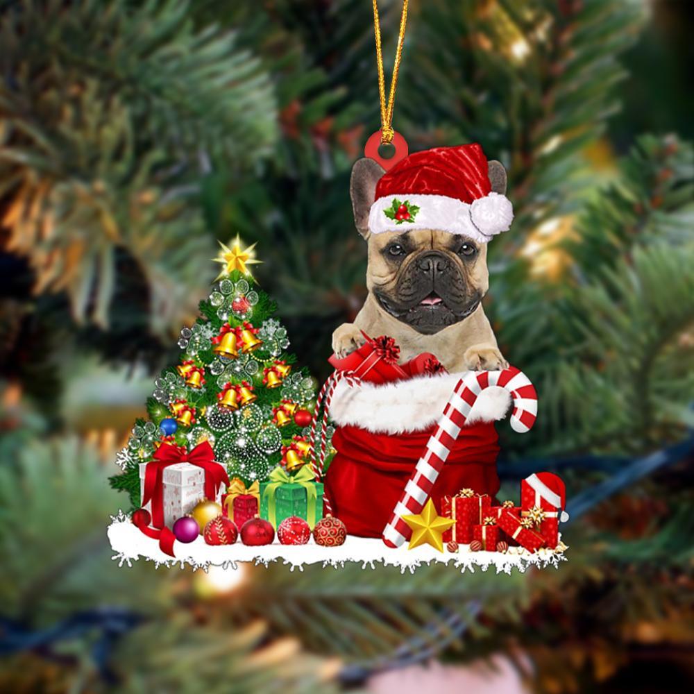 Ornament- French Bulldog Gift Bag Merry Christmas Ornament Dog Ornament, Car Ornament, Christmas Ornament - Best gifts your whole family