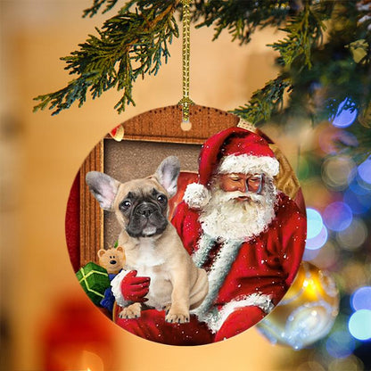Ornament- French Bulldog With Santa Christmas Ornament, Happy Christmas Ornament, Car Ornament - Best gifts your whole family