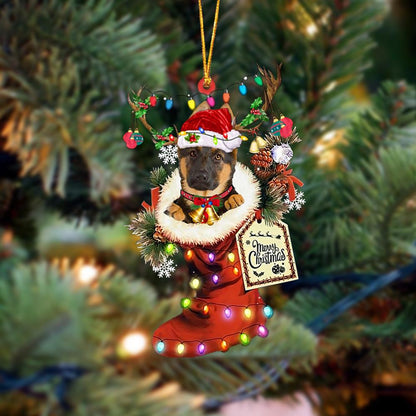 Ornament- German Shepherd 1-Xmas Boot-Two Sided Ornament, Happy Christmas Ornament, Car Ornament - Best gifts your whole family