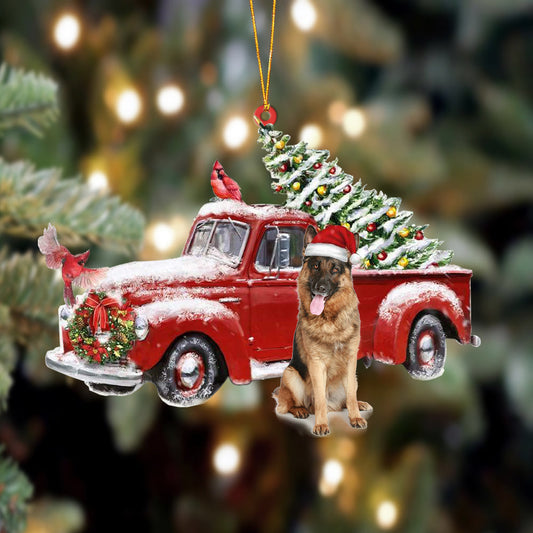 Ornament- German shepherd 2-Cardinal & Truck Two Sided Ornament, Happy Christmas Ornament, Car Ornament - Best gifts your whole family