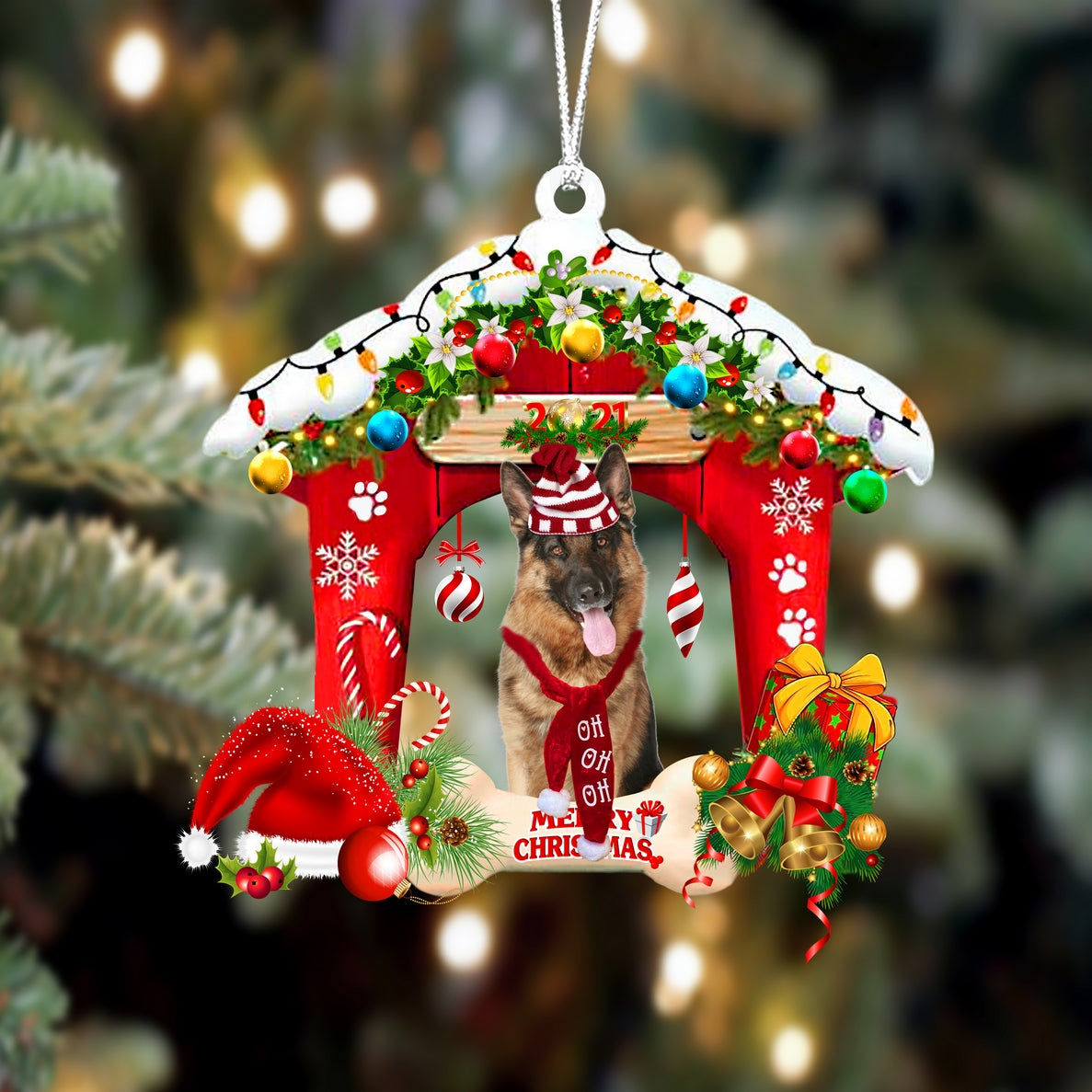 Ornament- German shepherd 2-Christmas House Two Sided Ornament, Happy Christmas Ornament, Car Ornament - Best gifts your whole family