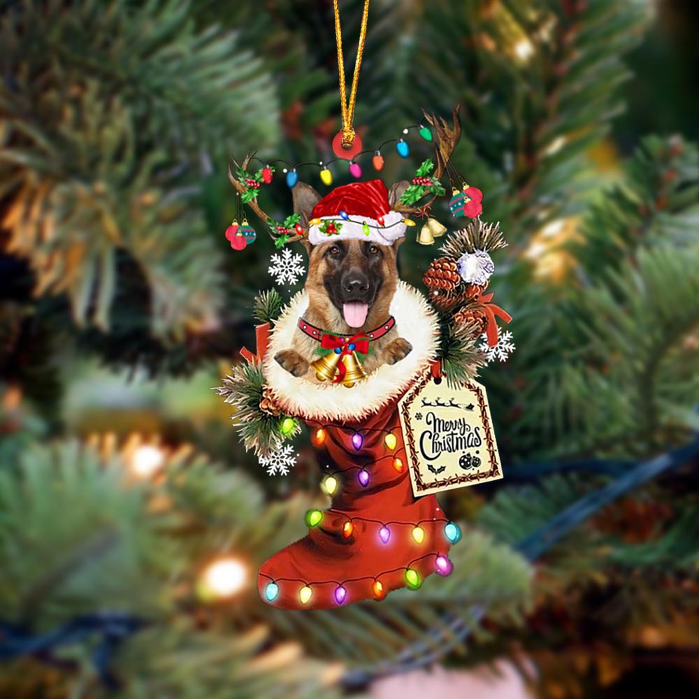 Ornament- German Shepherd 2-Xmas Boot-Two Sided Ornament, Happy Christmas Ornament, Car Ornament - Best gifts your whole family