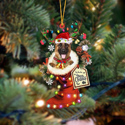 Ornament- German Shepherd 2-Xmas Boot-Two Sided Ornament, Happy Christmas Ornament, Car Ornament - Best gifts your whole family