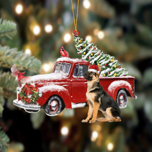 Ornament- German Shepherd-Cardinal & Truck Two Sided Ornament, Happy Christmas Ornament, Car Ornament - Best gifts your whole family