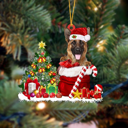 Ornament- German Shepherd Gift Bag Merry Christmas Ornament Dog Ornament, Car Ornament, Christmas Ornament - Best gifts your whole family