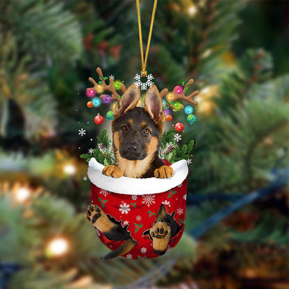 Ornament- German Shepherd-In Christmas Pocket Two Sides Ornament, Happy Christmas Ornament, Car Ornament - Best gifts your whole family