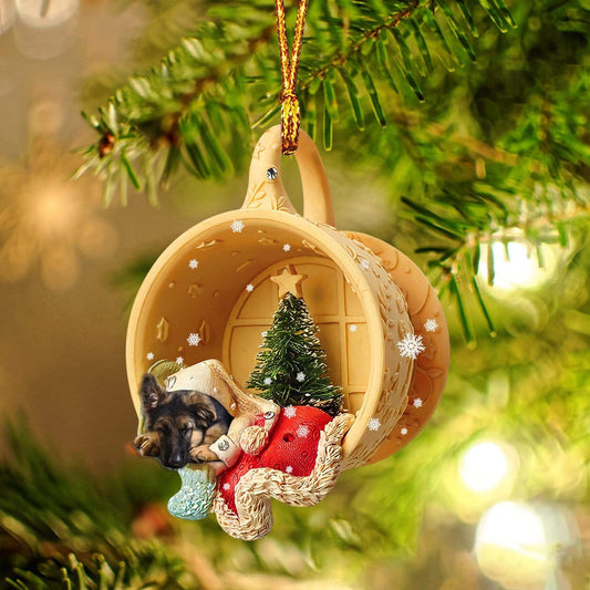 Ornament- German Shepherd Sleeping In A Cup Christmas Ornament Dog Ornament, Car Ornament, Christmas Ornament - Best gifts your whole family