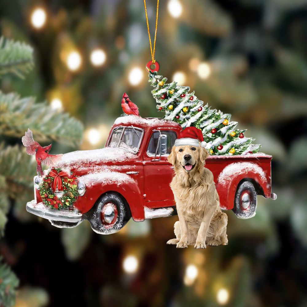 Ornament- Golden Retriever 1-Cardinal & Truck Two Sided Ornament, Happy Christmas Ornament, Car Ornament - Best gifts your whole family