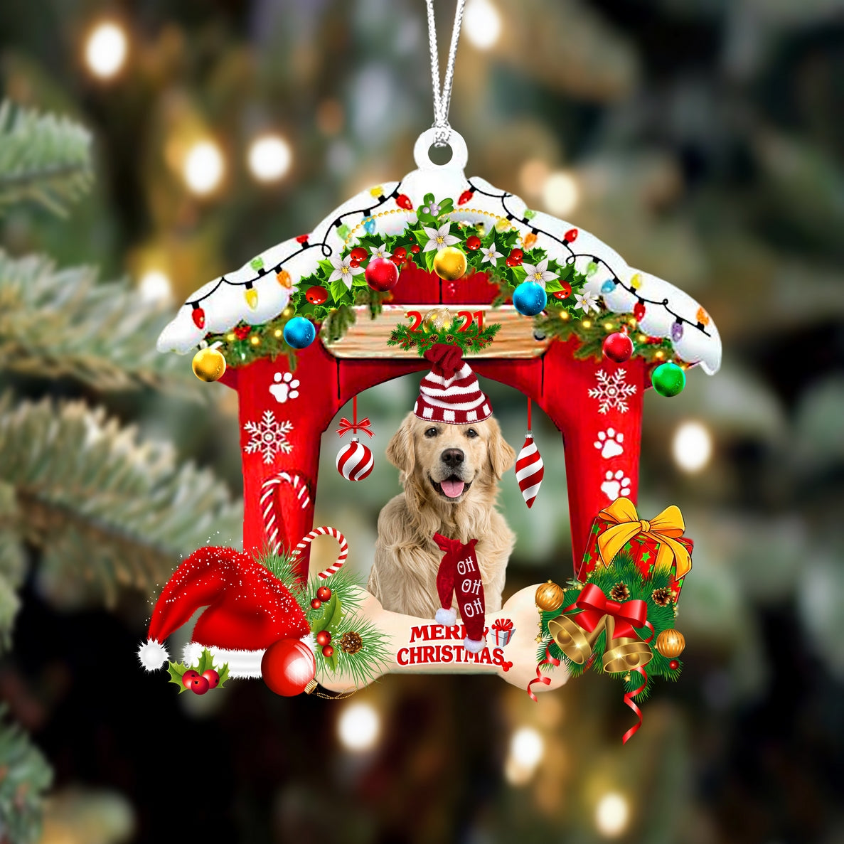 Ornament- Golden Retriever 1-Christmas House Two Sided Ornament, Happy Christmas Ornament, Car Ornament - Best gifts your whole family