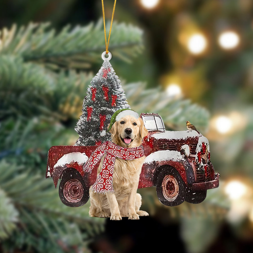 Ornament- Golden Retriever 1-Christmas Truck Two Sided Ornament, Happy Christmas Ornament, Car Ornament - Best gifts your whole family