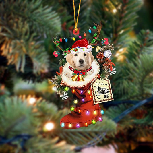 Ornament- Golden Retriever 1-Xmas Boot-Two Sided Ornament, Happy Christmas Ornament, Car Ornament - Best gifts your whole family