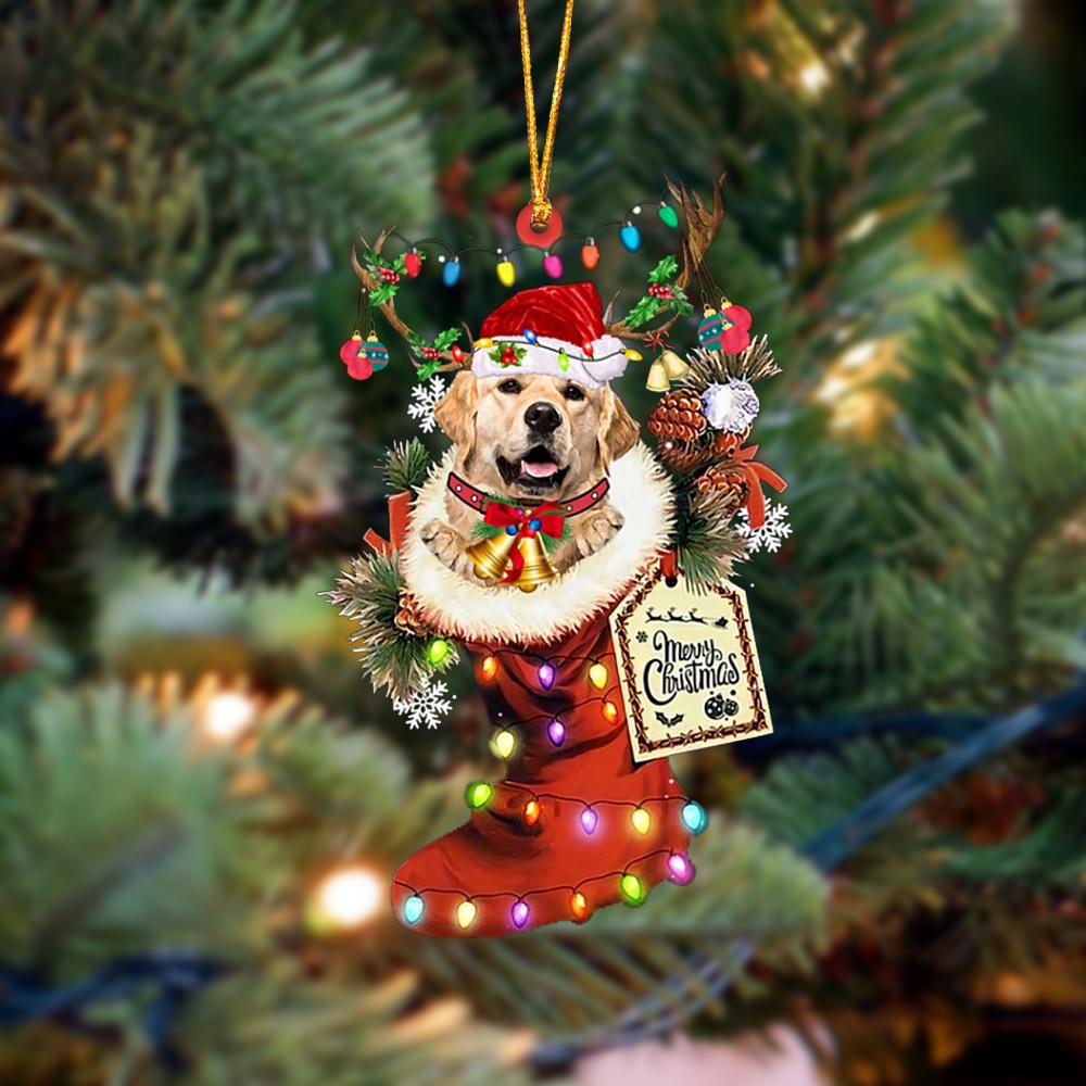 Ornament- Golden Retriever 2-Xmas Boot-Two Sided Ornament, Happy Christmas Ornament, Car Ornament - Best gifts your whole family