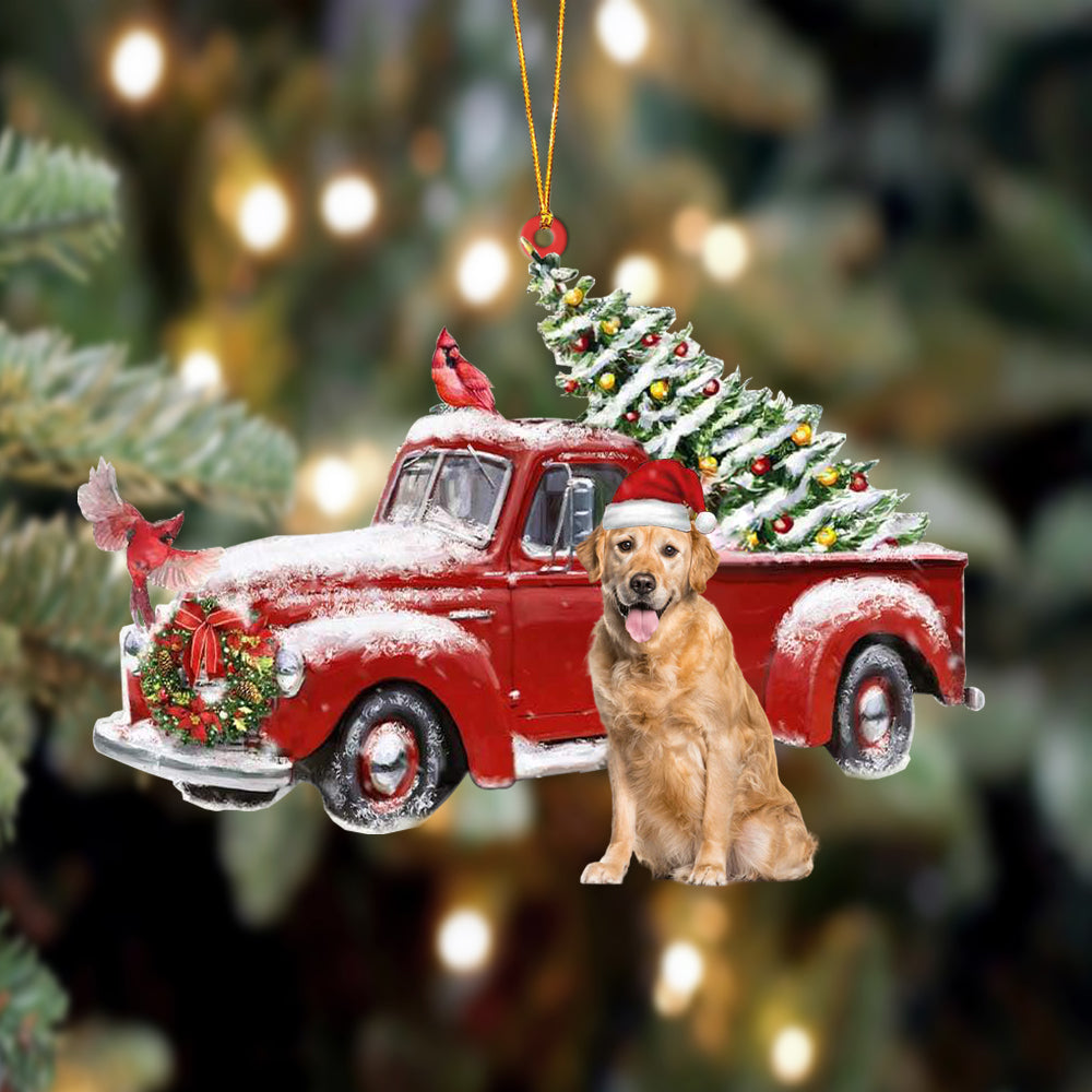 Ornament- Golden Retriever 3-Cardinal & Truck Two Sided Ornament, Happy Christmas Ornament, Car Ornament - Best gifts your whole family