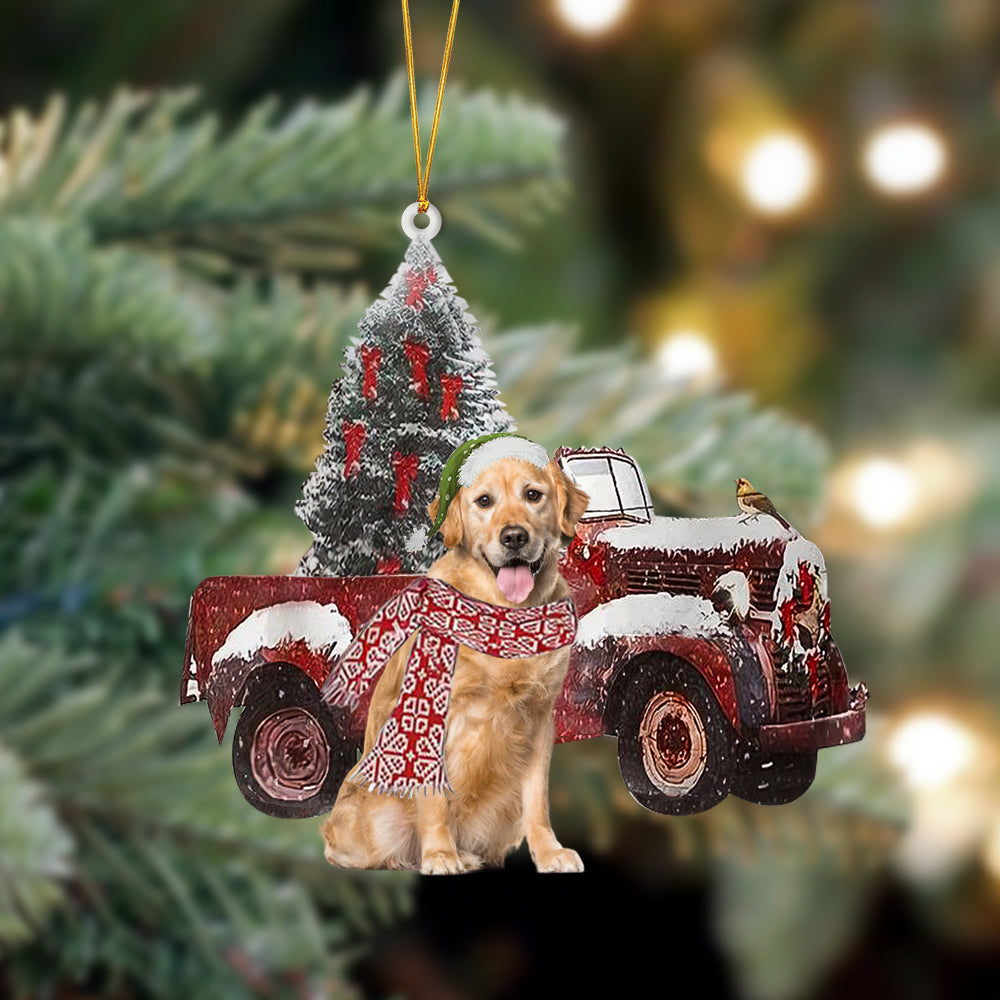 Ornament- Golden Retriever 3-Christmas Truck Two Sided Ornament, Happy Christmas Ornament, Car Ornament - Best gifts your whole family