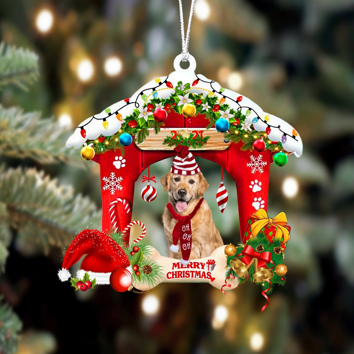 Ornament- Golden Retriever-Christmas House Two Sided Ornament, Happy Christmas Ornament, Car Ornament - Best gifts your whole family