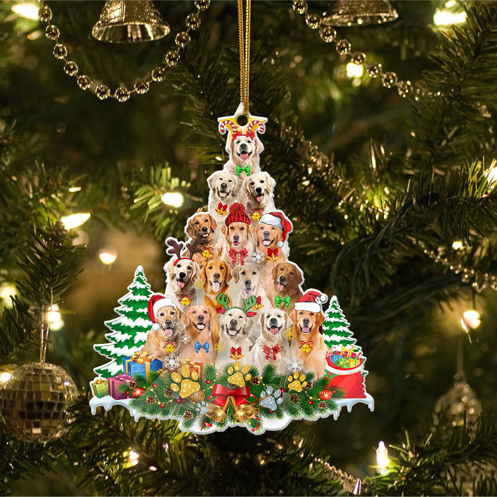Ornament- Golden Retriever Full The Christmas Tree-Two Sided Ornament, Happy Christmas Ornament, Car Ornament - Best gifts your whole family