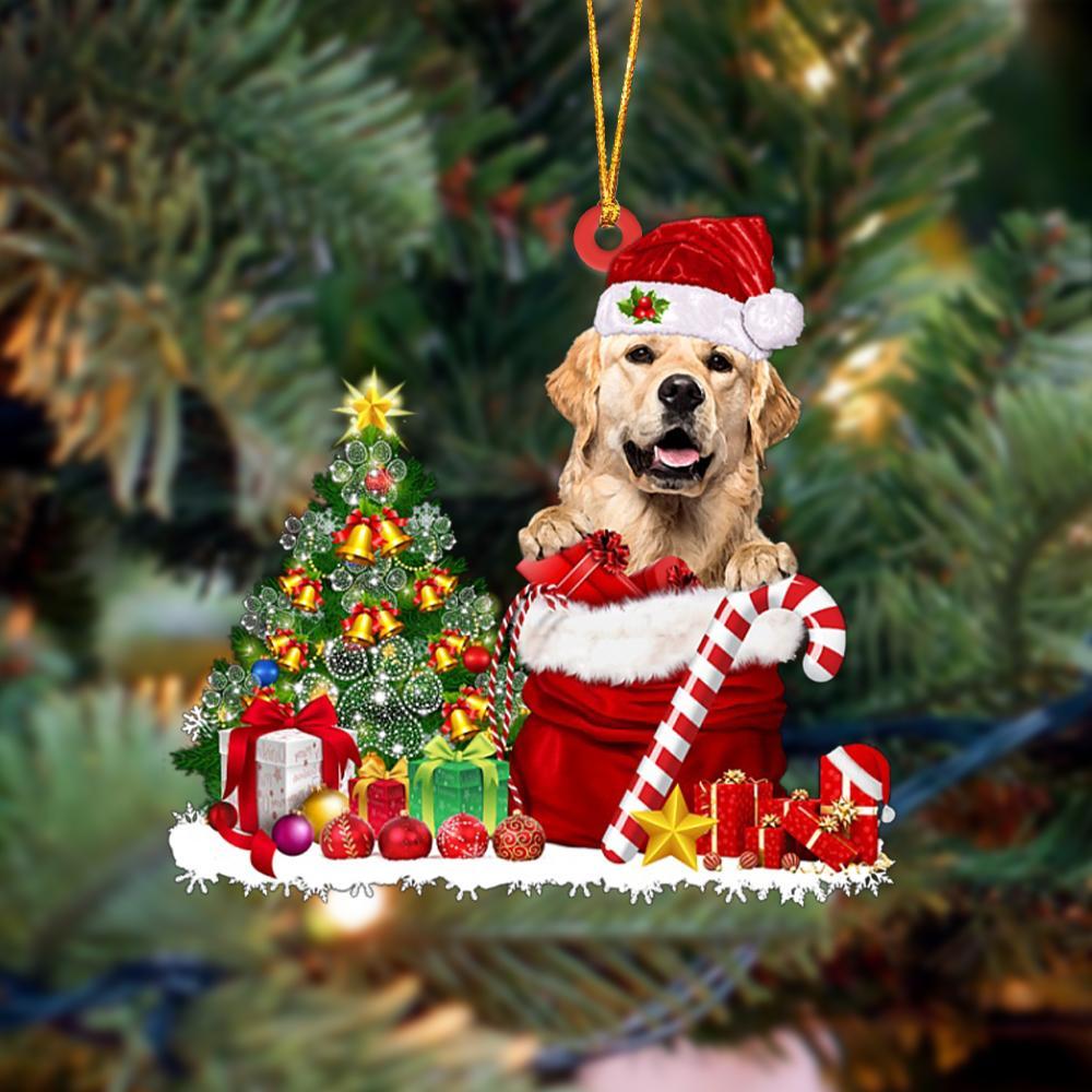 Ornament- Golden Retriever Gift Bag Merry Christmas Ornament Dog Ornament, Car Ornament, Christmas Ornament - Best gifts your whole family