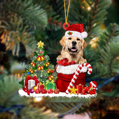 Ornament- Golden Retriever Gift Bag Merry Christmas Ornament Dog Ornament, Car Ornament, Christmas Ornament - Best gifts your whole family