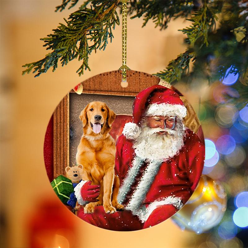 Ornament- Golden Retriever With Santa Christmas Ornament, Happy Christmas Ornament, Car Ornament - Best gifts your whole family