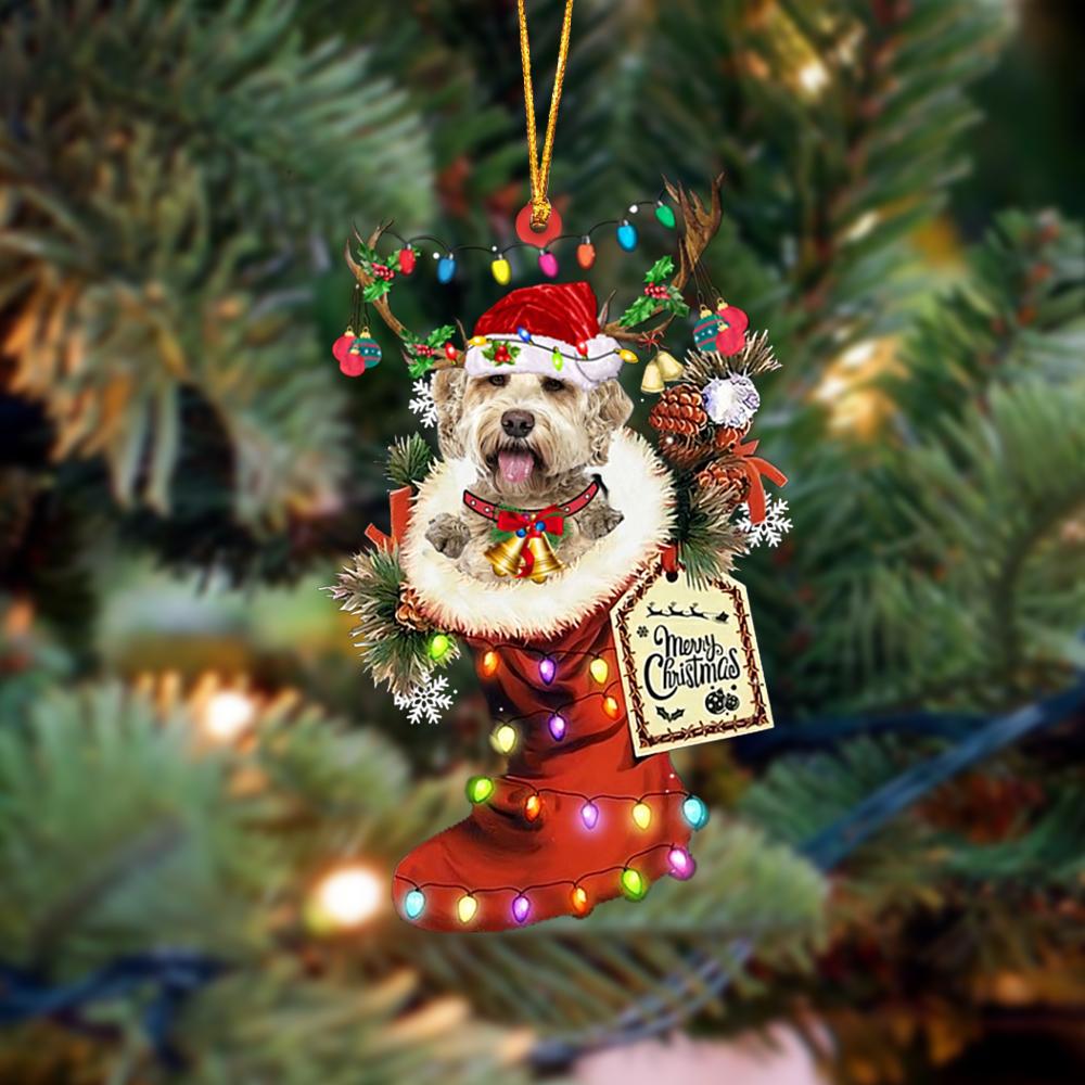 Ornament- Goldendoodle 1-Xmas Boot-Two Sided Ornament, Happy Christmas Ornament, Car Ornament - Best gifts your whole family