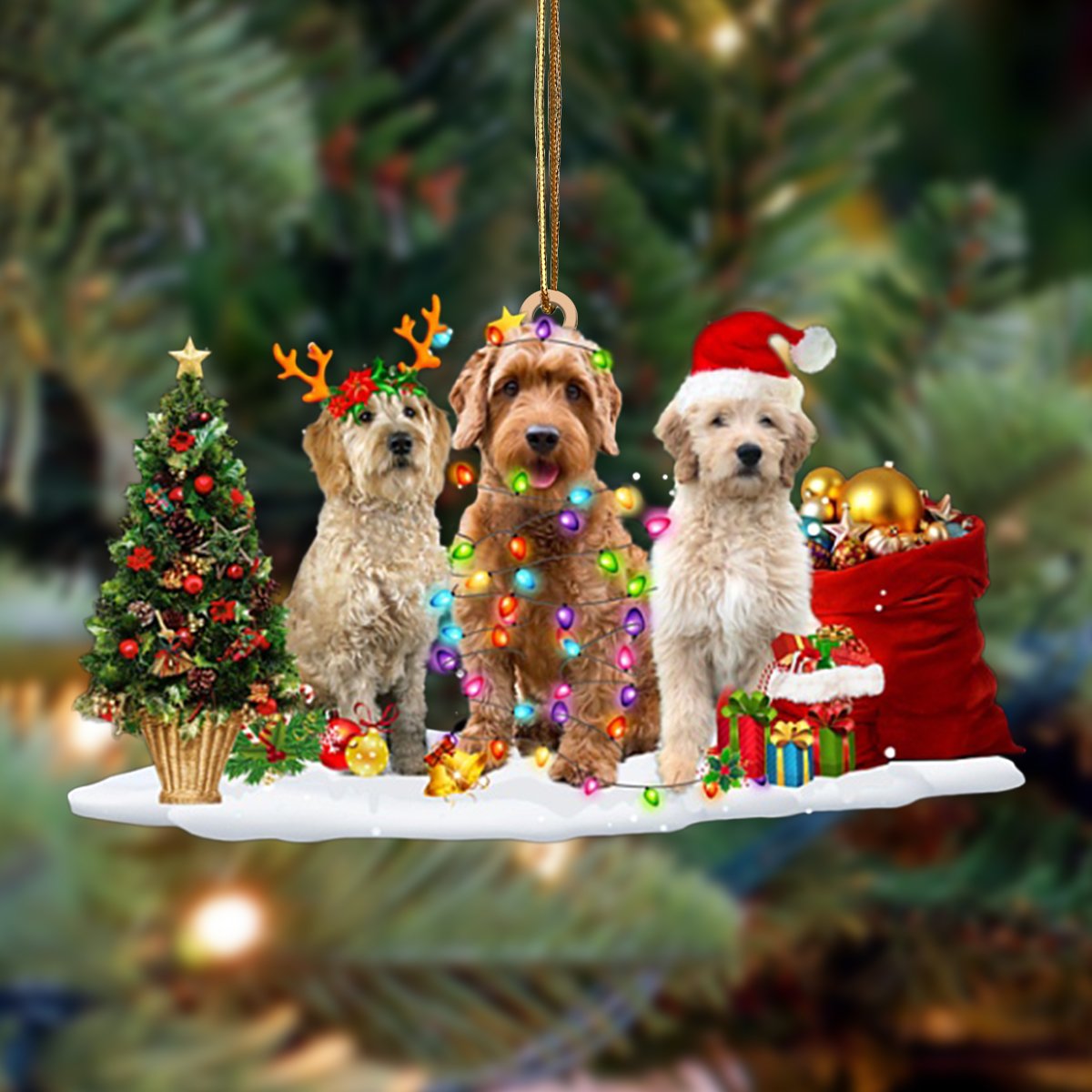 Ornament- Goldendoodle-Christmas Dog Friends Hanging Ornament, Happy Christmas Ornament, Car Ornament - Best gifts your whole family