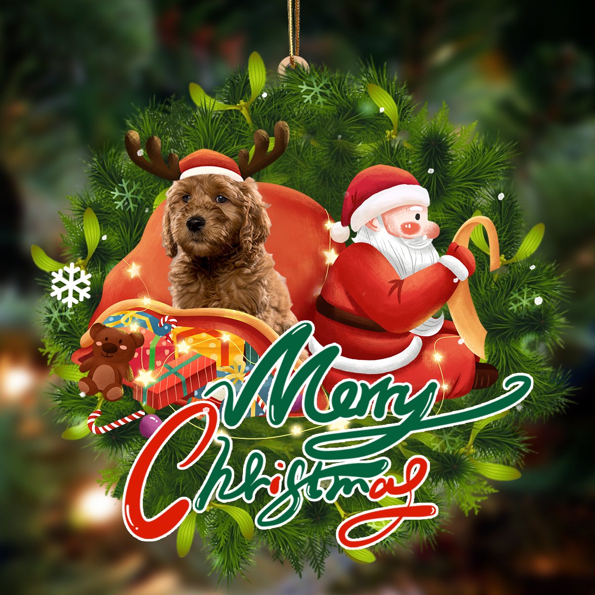 Ornament- Goldendoodle-Santa & dog Hanging Ornament, Happy Christmas Ornament, Car Ornament - Best gifts your whole family