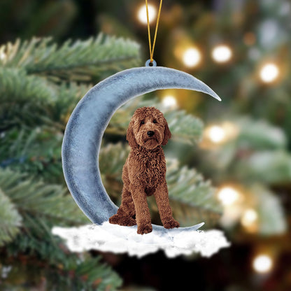 Ornament- Goldendoodle Sits On The Moon Hanging Ornament Dog Ornament, Car Ornament, Christmas Ornament - Best gifts your whole family