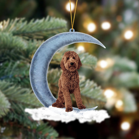Ornament- Goldendoodle Sits On The Moon Hanging Ornament Dog Ornament, Car Ornament, Christmas Ornament - Best gifts your whole family