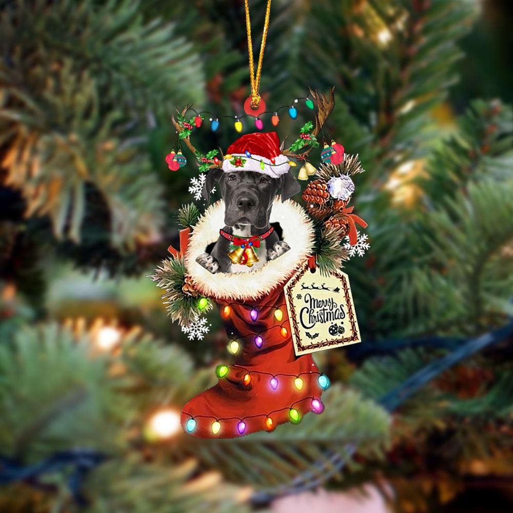 Ornament- Great Dane 1-Xmas Boot-Two Sided Ornament, Happy Christmas Ornament, Car Ornament - Best gifts your whole family