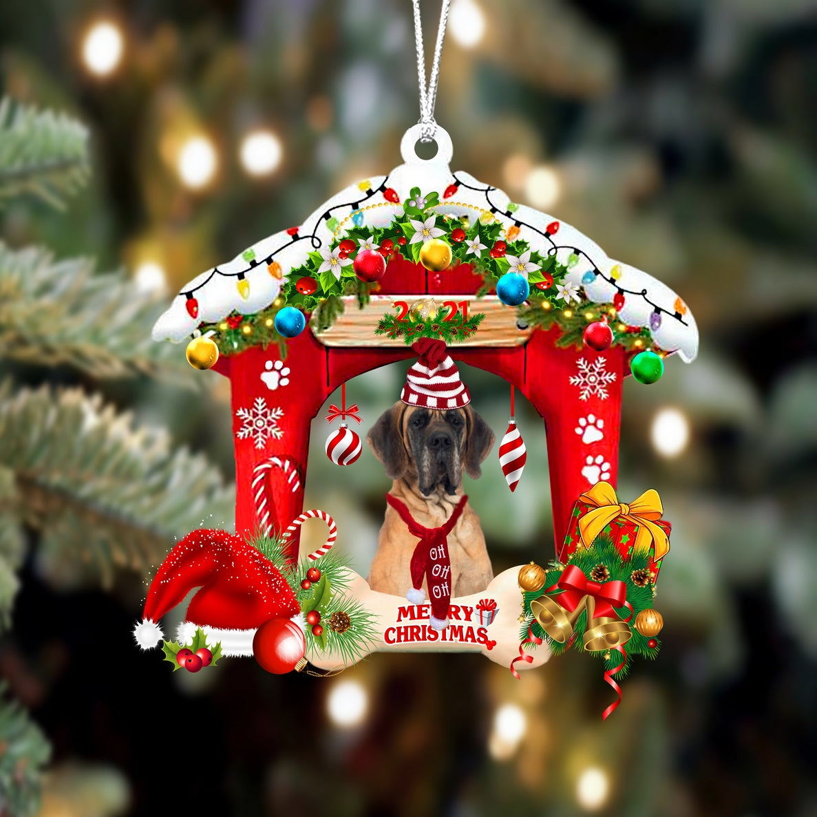 Ornament- Great Dane-Christmas House Two Sided Ornament, Happy Christmas Ornament, Car Ornament - Best gifts your whole family