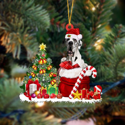 Ornament- Great Dane Gift Bag Merry Christmas Ornament Dog Ornament, Car Ornament, Christmas Ornament - Best gifts your whole family