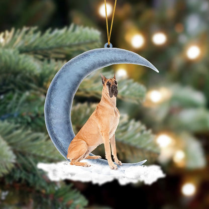 Ornament- Great Dane Sits On The Moon Hanging Ornament Dog Ornament, Car Ornament, Christmas Ornament - Best gifts your whole family