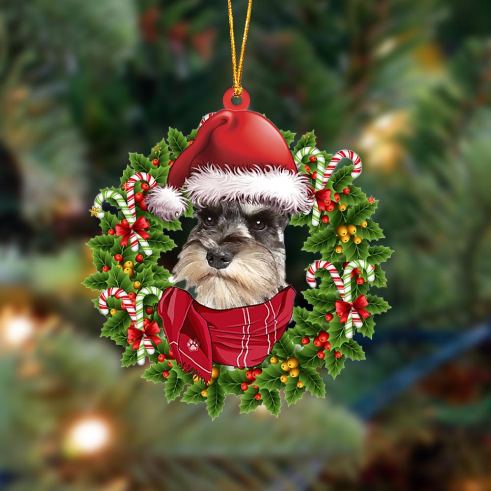 Ornament- GREY Miniature Schnauzer-Xmas Bandana Hanging Ornament, Happy Christmas Ornament, Car Ornament - Best gifts your whole family
