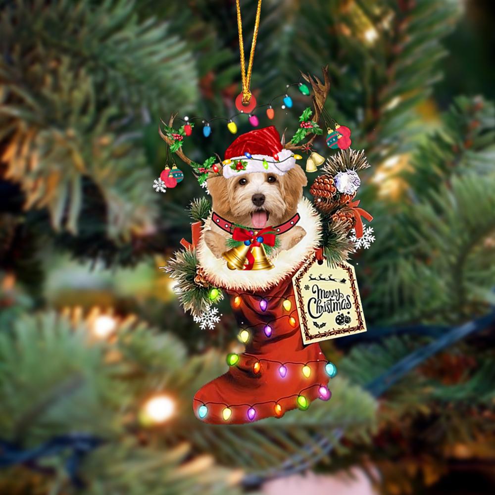 Ornament- Havanese 3-Xmas Boot-Two Sided Ornament, Happy Christmas Ornament, Car Ornament - Best gifts your whole family
