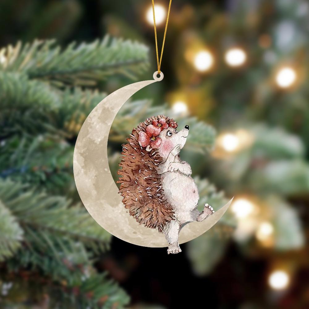 Ornament- Hedgehog Sits On The Moon Hanging Ornament Dog Ornament, Car Ornament, Christmas Ornament - Best gifts your whole family