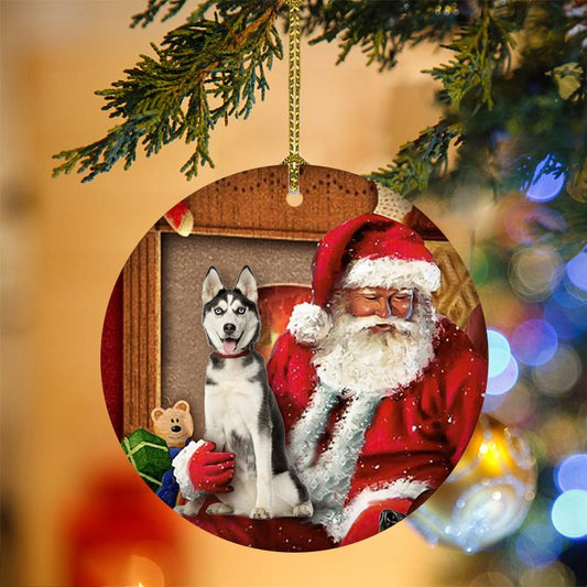 Ornament- Husky With Santa Christmas Ornament, Happy Christmas Ornament, Car Ornament - Best gifts your whole family