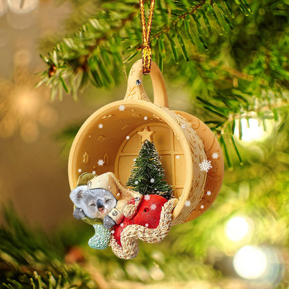 Ornament- Koala Sleeping in a tiny cup Christmas Holiday-Two Sided Ornament, Christmas Ornament, Car Ornament - Best gifts your whole family