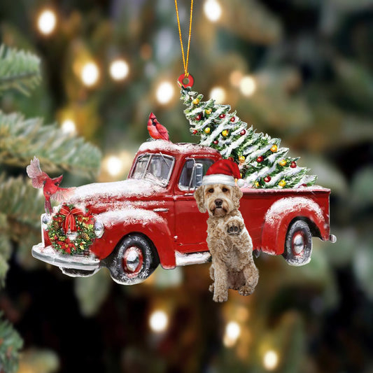 Ornament- Labradoodle 4-Cardinal & Truck Two Sided Ornament, Happy Christmas Ornament, Car Ornament - Best gifts your whole family