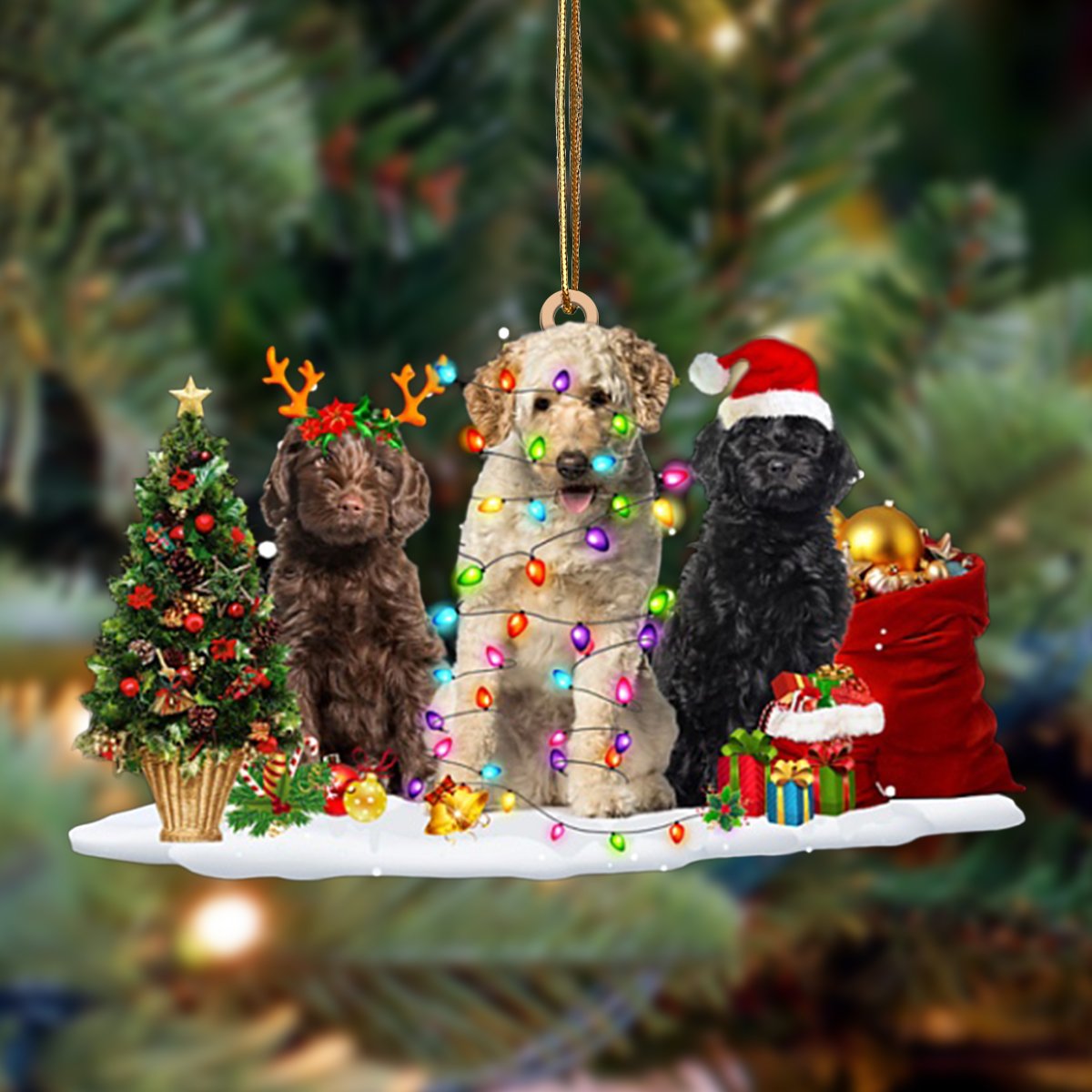 Ornament- Labradoodle-Christmas Dog Friends Hanging Ornament, Happy Christmas Ornament, Car Ornament - Best gifts your whole family
