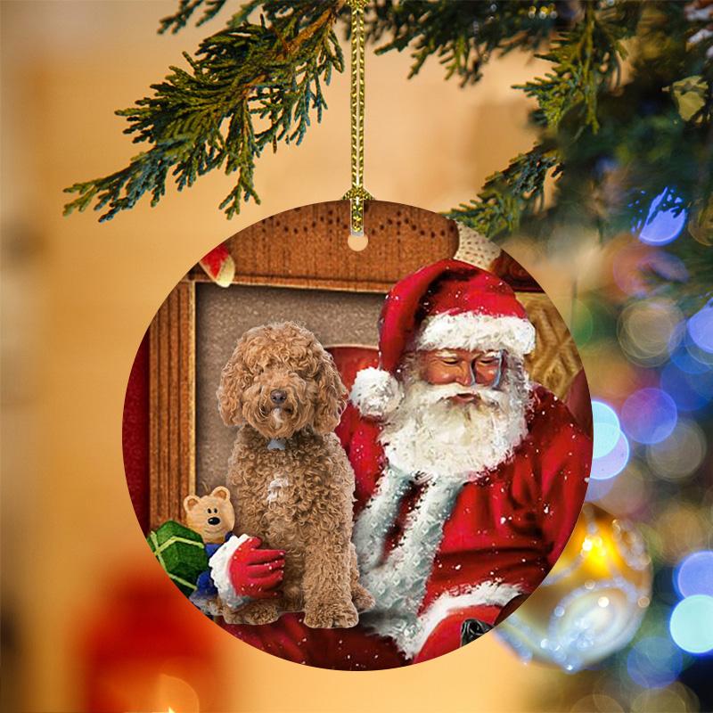 Ornament- Labradoodle With Santa Christmas Ornament, Happy Christmas Ornament, Car Ornament - Best gifts your whole family