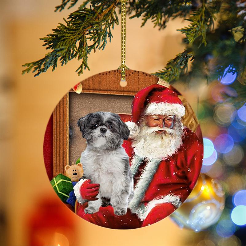 Ornament- Lhasa Apso With Santa Christmas Ornament, Happy Christmas Ornament, Car Ornament - Best gifts your whole family