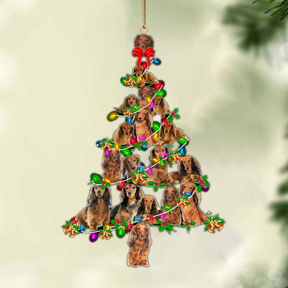 Ornament- Long haired Dachshund-Christmas Tree Lights-Two Sided Ornament, Christmas Ornament, Car Ornament - Best gifts your whole family