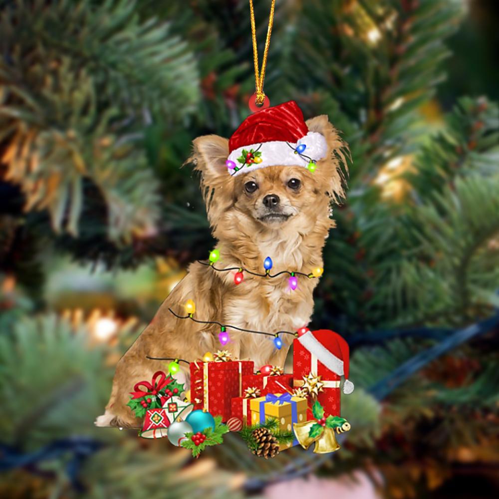 Ornament- Long haired Tan Chihuahua-Dog Be Christmas Tree Hanging Ornament, Christmas Ornament, Car Ornament - Best gifts your whole family