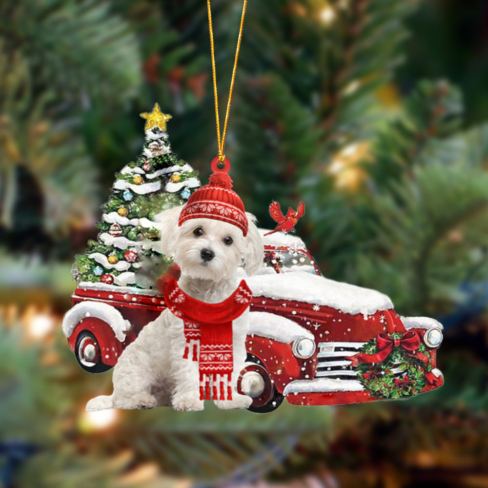 Ornament- Maltese-Christmas Car Two Sided Ornament, Happy Christmas Ornament, Car Ornament - Best gifts your whole family